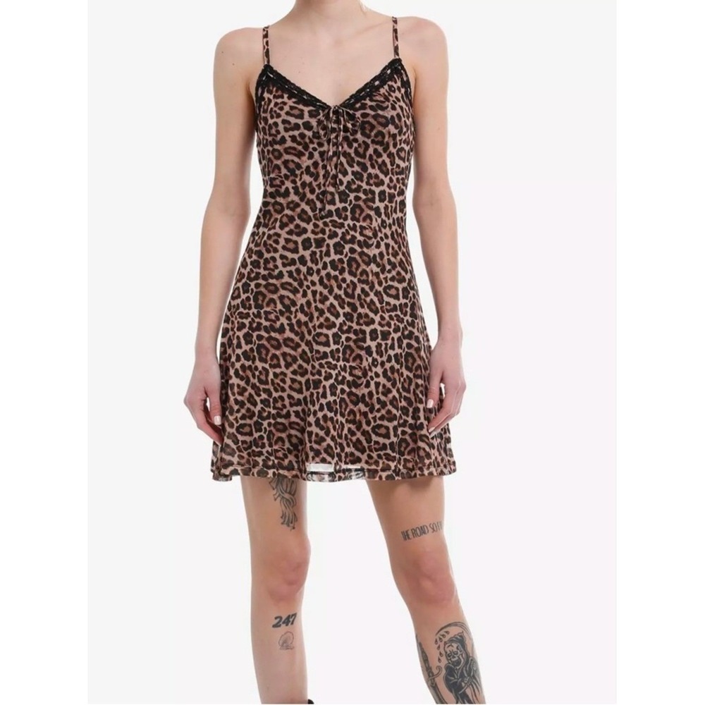 Social Collision Cheetah Print Mesh Cami Dress Size Small Whimsical Grunge Y2K